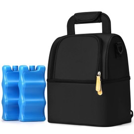 NCVI Breastmilk Cooler Bag with Ice Pack-Double Layer, Insulated Baby Bottle Bag Fits 6 Bottles, Up to 9 Ounces for Nursing Mother Breast Pump Bag Backpack (Black)