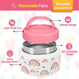 Charcy 8oz Thermo for Hot Food Kids, Wide Mouth Leak-Proof Soup Thermo, Insulated Food Jar for 4h Hot and 6h Cold - White Rainbow
