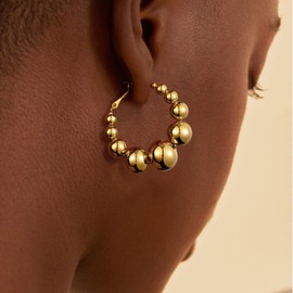 KissYan Gold Beaded Hoop Earrings, 14K Gold Plated Round Ball Drop Earrings Lightweight Chunky Statement Beads Huggie Earrings Dainty Jewelry Gifts for Women(9 beads huggie)