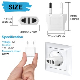 12 Pack White US to Europe Travel Adapter - Type C Plug Adapter for European Outlets