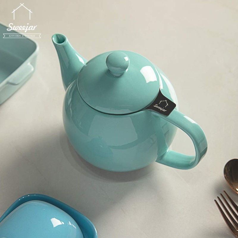 Sweejar Porcelain Teapot with Removable Stainless Steel Infuser,Microwave & Dishwasher