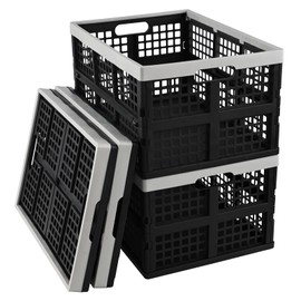 Xyskin 4-Pack 42 L Plastic Rectangular Collapsible Crates, Folding Crates Storage, Black