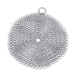 Sunicon 304 Stainless Steel Chainmail Scrubber, 7.09“Rust Proof Round Clean Chainmail Scrubber Scraper Chain Mail Link Scrub for Skillet Wok Pot Cast Iron Pan