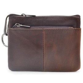 Freezx Women Genuine Leather Coin Pouch Zip Mini Purse Wallet Key Chain 3 Zipper