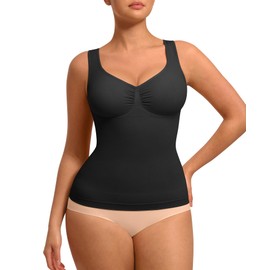 FeelinGirl Women Tank Tops Shapewear: Tummy Control Compression Tank V Neck Seamless Body Shaper Camisole Tops for Women Black XL
