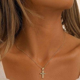 Inilbran Boho Crystal Cross Pendant Necklace Vintage Cross Choker Necklace Gold CZ Cross Necklace Christian Religious Cross Chain Necklace Jewellery for Women, Zinc