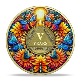deDecoml Inspirational Sobriety Challenge Coin with Vibrant Nature and Recovery Symbols (2 Years)