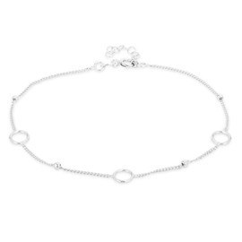 Vanbelle Rhodium Plated 925 Sterling Silver Circle & Beaded Chain Anklet for Women