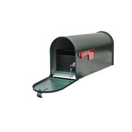Qualarc E1-MLBX-LKIT-GRN Rust Proof Galvanized Steel Mailbox with Locking Insert, Steel Latch and Red Aluminum Flag, Green