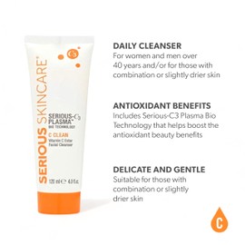 Serious Skincare Hydrating C Clean Facial Cleanser, Gentle Face Wash with Anti-Aging Vitamin C and E, Hydrolyzed Collagen, Botanical Extracts, For Dry and Mature Skin 4 FL Oz