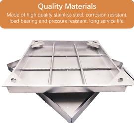 DuuMuut Stainless Steel Manhole Cover and Frame 24x24, B Class Square Septic Tank Lid With Base, Invisible Sewage Basin, Heavy Duty Metal Inspection for Driveway, Yard (23.6X 23.6)
