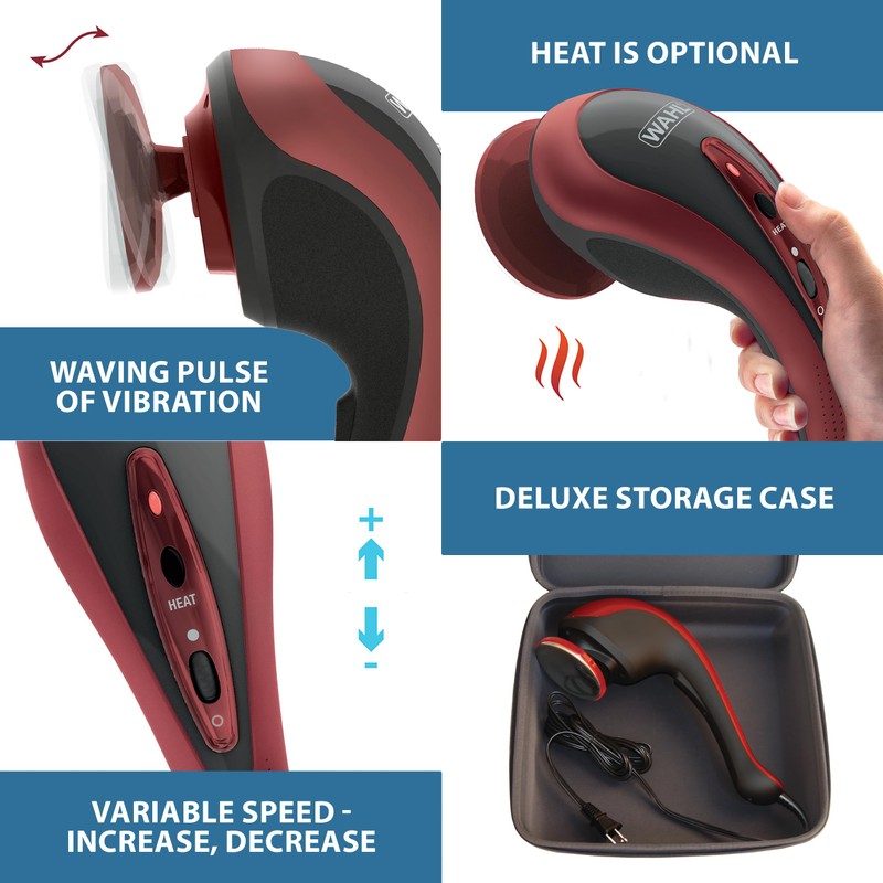 Wahl Clipper Deluxe Heated Therapy Corded Handheld Rotary Massage Kit,