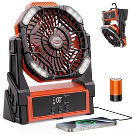 CosyHack Camping Fan Rechargeable, Battery Powered Fan with Lights, Outdoor Beach Tent Fans, 4 Speed, Adjustable Brightness for Picnic, Barbecue, Fishing, Office, Home