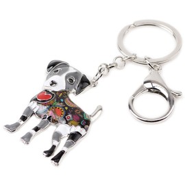 Bonsny Enamel Alloy Jack Russell Dog Key Chains For Women Gifts Car Purse Handbag Charms Jewelry (Grey)