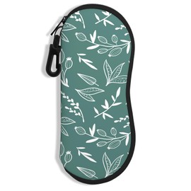 NPOOYI Sunglasses Soft Case, Ultra Light Portable Neoprene Zipper Glasses Case, Eyeglass Case with Carabiner for Men Women, Eucalyptus Leaves