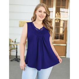 Tralilbee - playera sin mangas para mujer, cuello en V, informal, de verano, con encaje, talla grande, talla M, 3XL, Azul Real, 2X