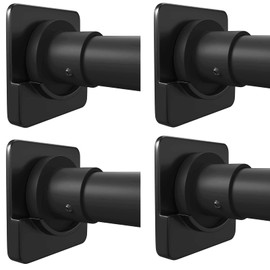 ICERO Adhesive Shower Curtain Rod Holder | No Drilling, Sticking Them up Or Easy Places to Drill for a Fixture | Strong Hold | 4 Pack, Black (Rod Not Included)