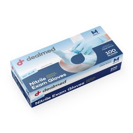 Dealmed Nitrile Exam Gloves | Powder-Free, Latex-Free Medical Gloves | Disposable Gloves for Food Prep, Cleaning, Tattoo, Hair Dye, Medical & Surgical Use | Sky Blue, Medium - 100/Box (Pack of 1)