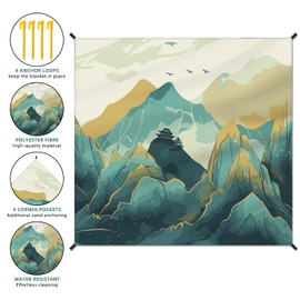 Beach Blanket Waterproof Sandproof Large Beach Mat 79" X 83" for 2-4 Adults Sand Free Mat Quick Drying,Lightweight & Durable with 4 Stakes & 4 Corner Pockets for Beach Travel Camping.(Mountain)