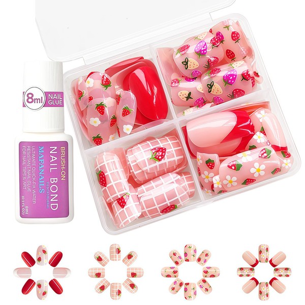 Mrltau 96 Pcs Cute Fingernägel zum Aufkleben Kinder Mädchen, Süße