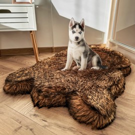 IHAPPYDOG Luxury Faux Fur Orthopedic Dog Bed, Memory Foam Dog Bed​ for​ Small, Medium, Large and XL Pets, Fluffy Pet Rug with Waterproof ​and ​Washable Cover, Brown, Medium (40x25”)