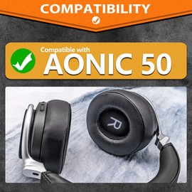 AONIC 50 Ear Pads - TRANSTEK Replacement Ear Cushion Foam Compatible with AONIC 50 Headphones Soft I Comfortable Memory Foam (Black Leather)