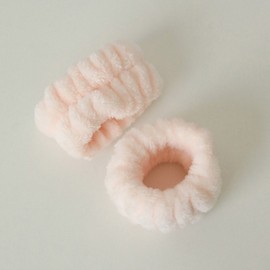 JDS Face Washing Headband, Cleansing Hair Tie & Wristband (2-Piece Set) Pink 3ea