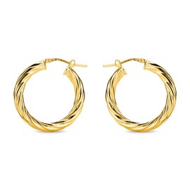 MIORE Jewellery handmade in Italy, earrings 925 silver, hoop earrings, silver 925, twisted hoop earrings, 20 mm diameter, earrings gold-plated 18 K gold, round hoops earrings, women's earrings, Gold