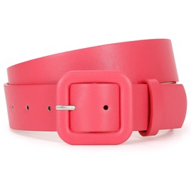 JasGood Damen Ledergürtel in Bonbonfarbe Breiter Leder Gürtel für Damen Taillengürtel mit Quadratischer Schnalle für Jeans Hosen Kleider,Rot,120cm