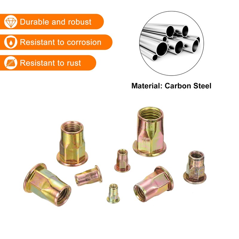 sourcing map 60Pcs Half Hex Body Flange Rivet Nuts, M6