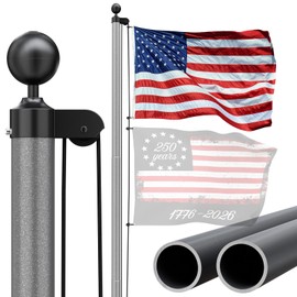 SCWN 25FT Heavy Duty Flag Pole Kit - Extra Thick 13 Gauge Aluminum with 5x3 Nylon Embroidered Flag, Outdoor Commercial & Residential Use, 100MPH Wind Tested, Grey