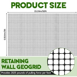 Wesnoy 3ft x 50ft Bi-Directional Universal Retaining Wall Geogrid Driveway Stabilization Grids Gravel Grid Walls up to 6 Feet Geocell Geogrid for Retaining Wall