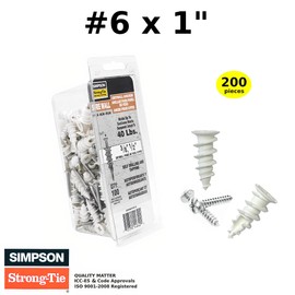 (Qty 200) #6 x 1” Wall Anchors and Screws Hollow Door Hollow Wall Anchors Self Drilling Drywall Anchors 1 Pack Screws and Anchors Kit