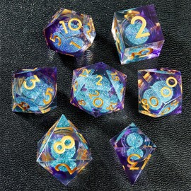 Liquid Core Quicksand Resin DND Dice, Sharp Edge Dungeons and Dragons Polyhedron Game Dice Set for Role Playing Games RPG Explorer Magic, Holiday Birthday Gifts Party Favors