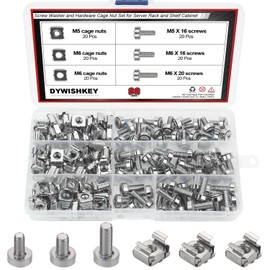Cage Nuts and Screws, DYWISHKEY 60Set Square Hole Hardware Cage Nuts & Mounting Screws Washers for Server Rack and Cabinet (M5 x 16mm, M6 x 16mm, M6 x 20mm)