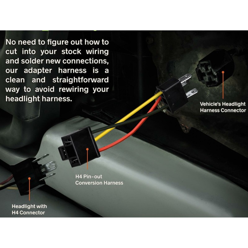 2pcs H4 Headlight Socket Converter Head Light Wiring Harness Adapter