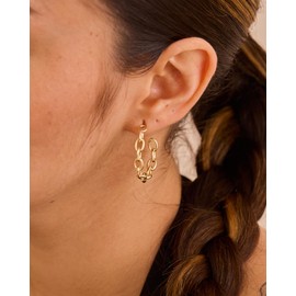 PRTGL Chunky Hoop Earrings - 14k Gold Plated Open Hoop Chunky Earrings for Women (Link Design）