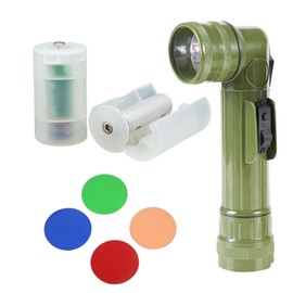 L-Shaped Flash Light, Military LED Flashlight, Self-Defense Forces, Police, US Army, Nam Battle, Hands-free (Body OD + Unit of 1 Adapter)