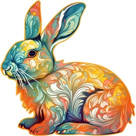 GuDoQi Wooden Puzzles for Adults, Rabbit Puzzle - Unique Shape Animal Wood Puzzle, Fun Challenging Wooden Jigsaw Puzzles Gifts, Perfect Family Game (8.3 x 11.7 inch, 115 Pieces)