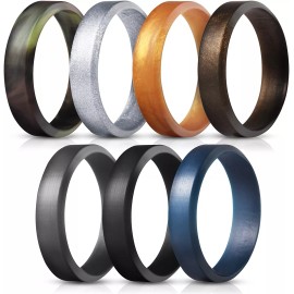 Saco Band Silicone Rings Men - 7 Pack, Rubber Wedding Bands Size 10