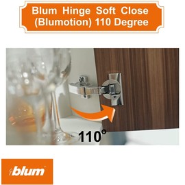 Blum 110 Degree Soft Close Hinges - Full Overlay Soft Close Frameless Application kit Pack of 8