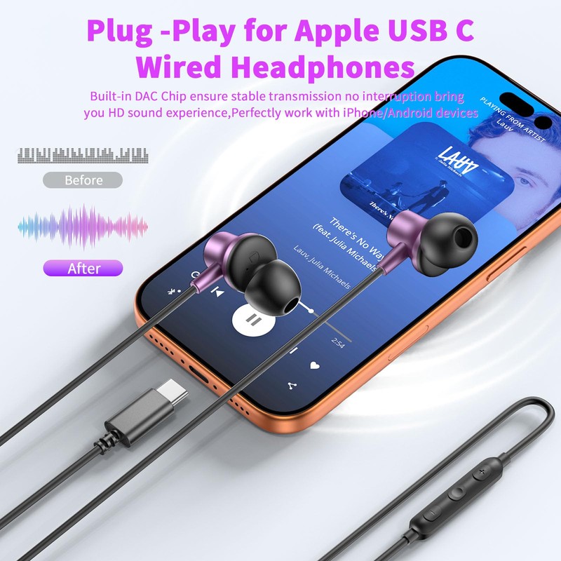 AIAUXAI USB C Headphones Wired in Ear Earbuds with Microphone