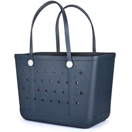 UeKeKicg Beach Bag XL Rubber Tote Bag,Travel Tote Bags Waterproof Sandproof Washable Open Beach Tote for Beach Pool Yoga (Dark Blue)