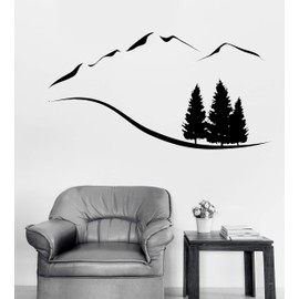 Wall Vinyl Sticker Decal Mountain Trees Snowy Peaks Mountain Resort (n442) (M 18 in W x 35 in H)