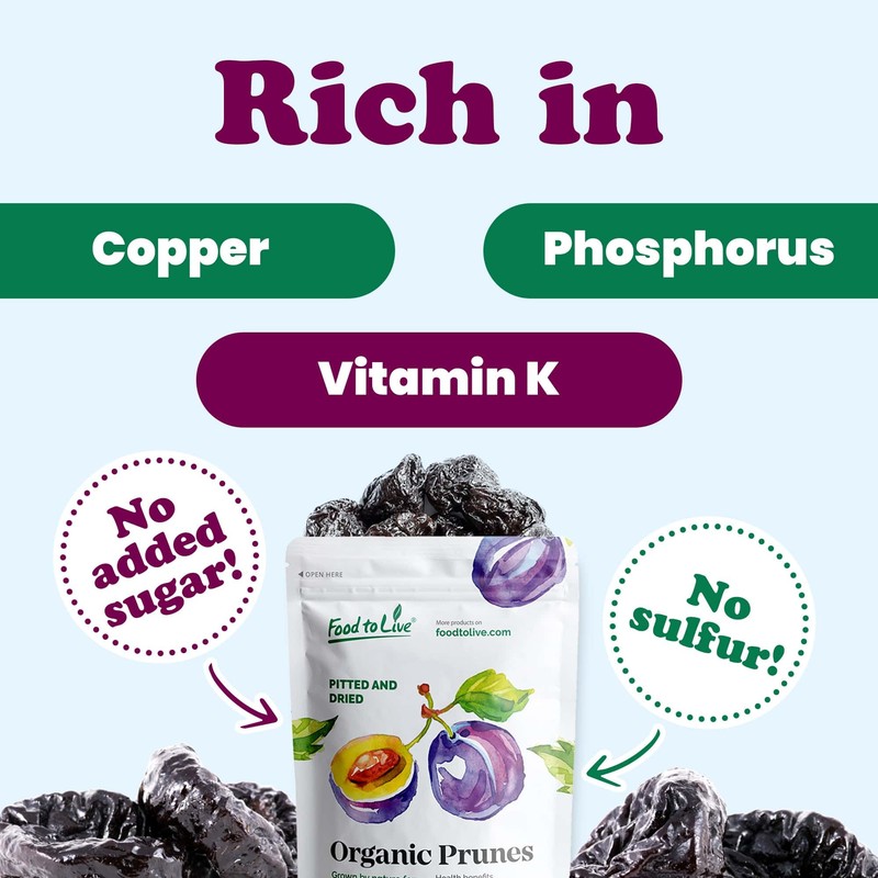 Food to Live Organic Pitted Prunes, 5 Pounds Dried California