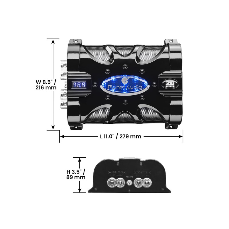 Planet Audio PC20F Car Capacitor - 20 Farad, Energy Storage,
