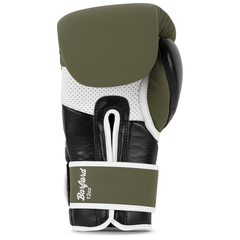 Lonsdale Barford Leather Boxing Gloves Olive/Black/White 12 oz