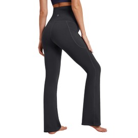 IUGA Fleece Lined Maternity Pants with Pockets Maternity Yoga Pants Flare Bootcut Pregnancy Pants Over The Belly for Work Lounge Casual Black