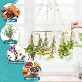 PROTITOUS Herb Drying Rack with Decorative Tassels, 2-Pack Includes 20 Golden Hooks, 25 Gift Tags & 32ft Jute Twine - Hanging Herb Dryer for Kitchen, Garden, Home Decor