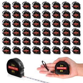 Copkim 50 Pcs 6 ft Mini Tape Measure Retractable Bulk 2m Small Measuring Tape Pocket Tiny Inch and Metric Measurement for Construction Party Favors, Operation Christmas Items, Men Gifts(Black)
